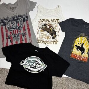 Women's Western Graphic TShirt Bundle (4) Wrangler, Dickies, Girls With Guns M/L